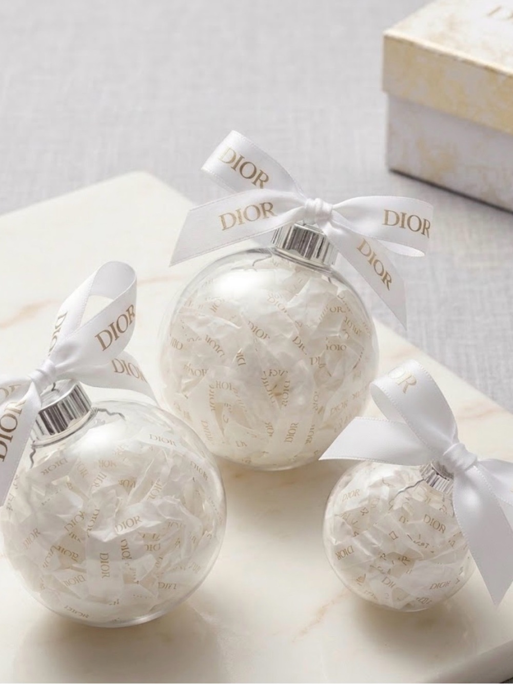 Dior Festive Ornament - Gold and White - Set of 10 with Dior Box